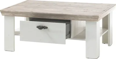 Produktbild von Couchtisch mit 2 Schubkästen FERNA-61 Landhaus Stil  Pinie weiß und Oslo Pinie dunkel, B/H/T ca. 109x45x69cm