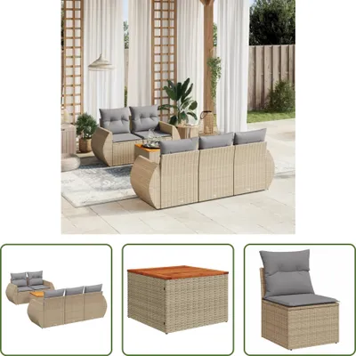 Produktbild von The Living Store 6-tlg. Garten-Sofagarnitur mit Kissen Beige Poly Rattan