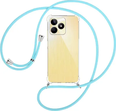 Produktbild von Handykette Backcover-Schutzhülle mit Band (Metall silberfarben) für Realme C53 (RMX3760, 6.74'') - himmelblau