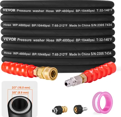 Produktbild von VEVOR Rohrreinigungsschlauch Set 3/8 Zoll-φ14,8 männlich 3/8 Zoll-φ15 weiblich Anschluss Rohrreinigungsset max. 330,95bar Kanalreiniger 124,5mm Biegeradius Hochdruckreiniger Zubehör PVC Polyester