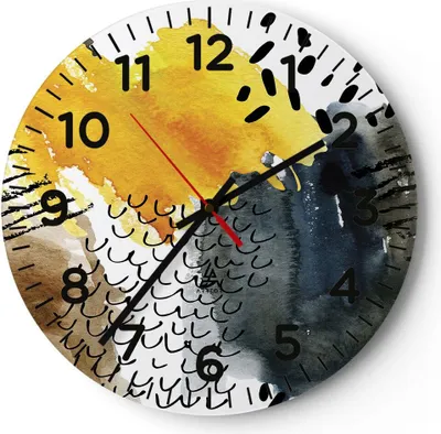 Produktbild von Wanduhr - Rund - Glasuhr - Abstraktion Muster Flecken - 30x30cm - Schleichendes Uhrwerk - Lautlos - zum Aufhängen bereit - Dekoration Modern - Wanddekoration aus Glas - C4AR30x30-4282