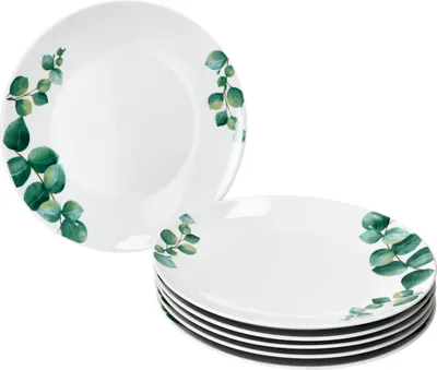 Zdjęcie produktu dla 6x eukaliptus talerz obiadowy Ø27cm biała porcelana 6 osób duży talerz obiadowy liść