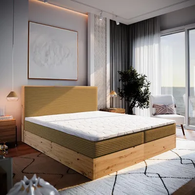 Produktbild von Masseno Boxspringbett VERDON 180x200 cm Komplett-Set mit Bonell Matratze und Topper, Polsterbett mit Bettkästen -Gelb, LINCOLN 48