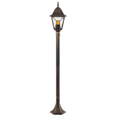 Produktbild von BRILLIANT klassische Außenstandleuchte JANEL | schwarz/gold | mit geeignetem Leuchtmittel dimmbar | Standlampe mit 1x E27 Fassung max. 60 Watt | Höhe 120cm | Metall/Glas | IP44