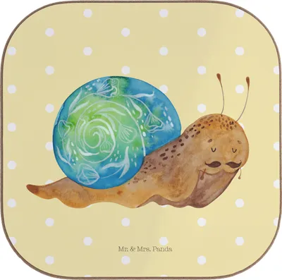 Produktbild von Mr. & Mrs. Panda Holzuntersetzer Schnecke Sir - Gelb Pastell - Geschenk, Motivation, gläseruntersetzer, Untersetzer für Gläser, Lebenszeit, Weisheit, Coaster, Schnecken