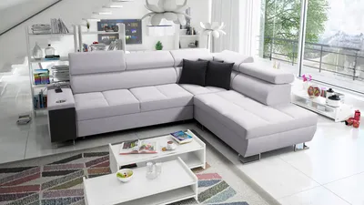 Produktbild von Polstersofa mit Schlaffunktion Wohnzimmer Couch MOREN VII Eckcouch L-Form Rechts Grau SAWANA 84 IM SOFA