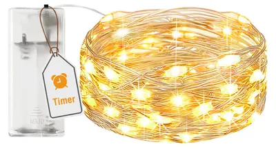 LED-Lichterkette 2 m, 20 LEDs, warmweiß, Timer, batteriebetrieben