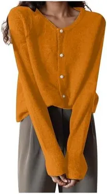 Produktbild von Elegante Damen-Strickjacke aus Grobstrick mit Perlmuttknöpfen – lässiger, einfarbiger Strickmantel mit langen Ärmeln für Herbst, Winter und die Übergangszeit