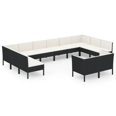 Image de vidaXL Ensemble salon de jardin 12 pièces avec coussins Poly rotin noir