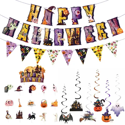 Halloween-Dekoset: Girlande, Spiralen, Cupcake-Deko, Banner