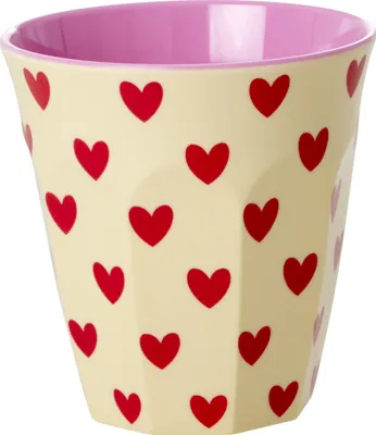 Produktbild von Rice Melamin Becher Medium Herz Print Beige