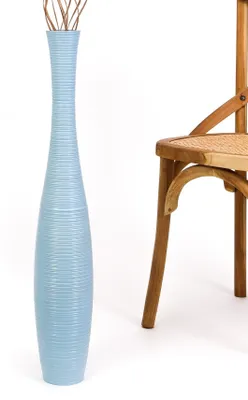 Produktbild von Leewadee Hohe Bodenvase 65 cm aus Mangoholz in blau