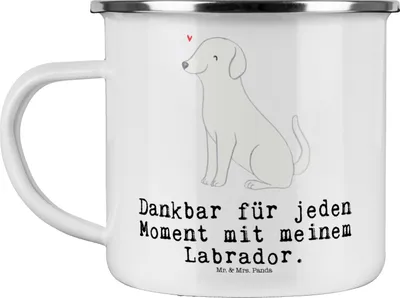 Produktbild von Mr. & Mrs. Panda Emaille Tasse Labrador Moment - Weiß - Geschenk, Teetasse, Outdoor, becher, Pott