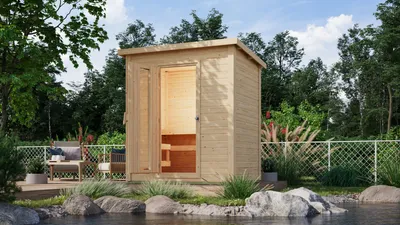 Produktbild von Karibu Saunahaus Außensauna Gartensauna Hytti 1 unbehandelt ohne Zubehör 38mm Massivholz 196x146x228 cm