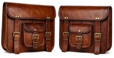 Image de Sacoche de selle moto - Cuir - Marron - Lot de 2 - Pour bagages et outils