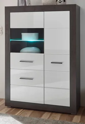 Produktbild von Vitrine "Briard" weiß Hochglanz grau Vitrinenschrank 100 x 142 cm