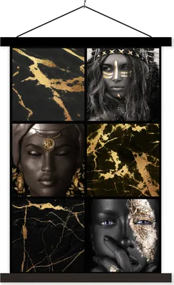 Produktbild von MuchoWow® Textilposter Gold - Schwarz - Frauen - Marmor 40x60 cm mit schwarzem Rahmen - Wanddekorationen