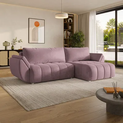 Produktbild von Masseno Ecksofa OLSI mit Schlaffunktion L-Form, Sofa mit Bettkasten, Wohnzimmersofa, Couch, Soffa, Bettsofa, Couchgarnitur- Lila, MONOLITH 62