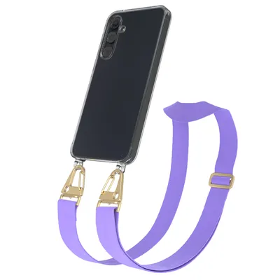 Produktbild von EAZY CASE - Hülle mit Band für Samsung Galaxy A55, Handyhülle mit Umhängeband, Silikonhülle transparent, Handykette in Violett