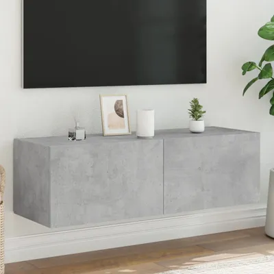 Image de Maison Exclusive - Meuble TV avec éclairage LED gris béton 100x35x31 cm