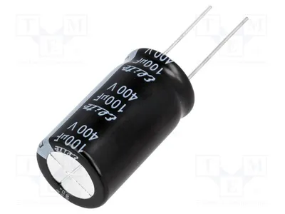 Obrázok produktu pre 1x Kondenzátor: elektrolytický, 400 V DC, 100 µF, priemer 18 mm, dĺžka 31,5 mm, pre montáž na dosku, tolerancia ±20%, typ PF2G101MNN1832
