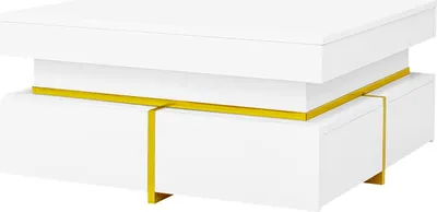 Produktbild von Fortuna Lai Couchtisch, Hochglanz-Quadrattisch mit Schubladen und goldenen Akzenten, weiß