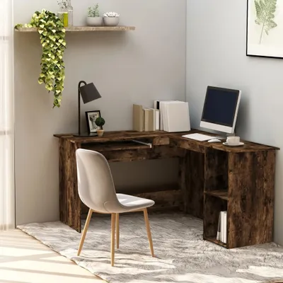Imagen del producto de Escritorio Living Store, acabado en roble ahumado, dimensiones 120x140x75 cm, fabricado en material de madera