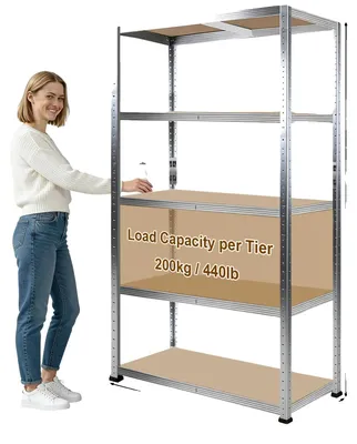 Obrázek produktu pro Regálový systém, 5 úrovní, nosnost 1000 kg, bílá barva, rozměry 90 x 40 cm
