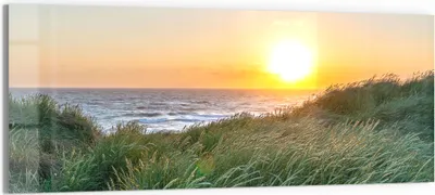 Produktbild von DEQORI Glasbild Echtglas 150x60 cm 'Abendstimmung am Meer' Wandbild Bild modern Deko