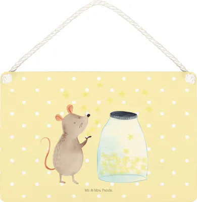 Produktbild von Mr. & Mrs. Panda Schild Maus Sterne DIN A5 - Gelb Pastell - Geschenk, kleine aufmerksamkeit, Wandbild Holz, Kindergeburtstag, Lustige Sprüche, wandtafel, Geburt
