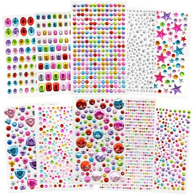 Produktbild von Selbstklebende Glitzersteine - 2442 Stück Strasssteine in verschiedenen Formen - Zum Basteln und Dekorieren - Bunt 3-20 mm