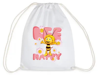 Produktbild von Spreadshirt Biene Maja Bee Happy Spruch Turnbeutel, One size, Weiß