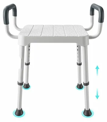 Productafbeelding van Douchekruk - Badkruk - Draagvermogen tot 181,4 kg - 6-voudig in hoogte verstelbaar - Antislip rubberen voetjes - Aluminium frame - Geschikt voor senioren en mensen met een beperking