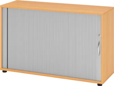 Produktbild von bümö Rollladenschrank office - 2 Ordnerhöhen - Nachbildung: Buche/Silber, Griff: Bogengriff (Metall)