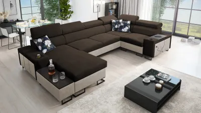 Obrázek produktu pro Kaiser Möbel Velká rohová sedací souprava do obývacího pokoje, funkce spaní MELODY IVMAXI Tauro/Freya Beige/Brown vlevo