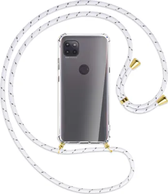 Produktbild von Handykette Backcover-Schutzhülle mit Band (Metall goldfarben) für Motorola Moto G 5G - weiß/grau