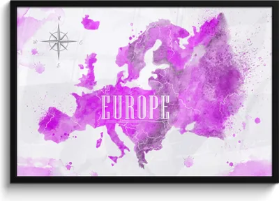 Produktbild von MuchoWow® MuchoWow® Gerahmtes Poster Weltkarte - Europa - Farben 90x60 cm - Poster mit zchwarzem Bilderrahmen - Fotorahmen - Foto-Plakat