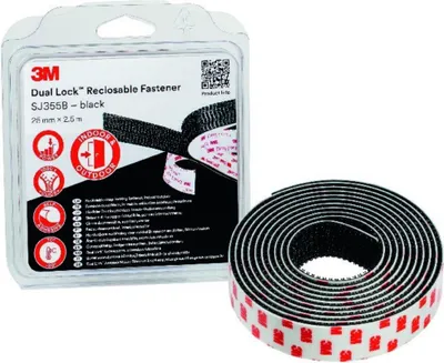 Produktbild von 3M Dual Lock SJ3550 Schw. 40Köpfe/cm² Flexibler Druckverschluss 25mm x 2,5 m 4 Stk
