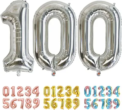 Imagen del producto de Globo número 100, plateado, de 2 piezas, para decoración de cumpleaños