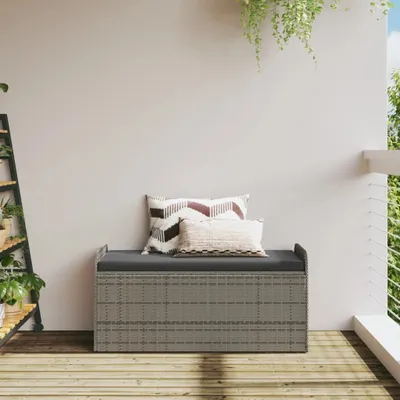 Produktbild von Saisonschlussverkauf - Sitzbank mit Stauraum & Kissen Grau 115x51x52cm Poly Rattan - Gartenbänke Stilvoll9420