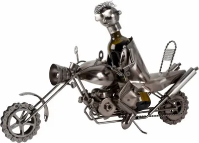 Produktbild von Wein Flaschenhalter Flaschenständer Motorrad aus Metall in silber Länge 61 cm Höhe 41 cm