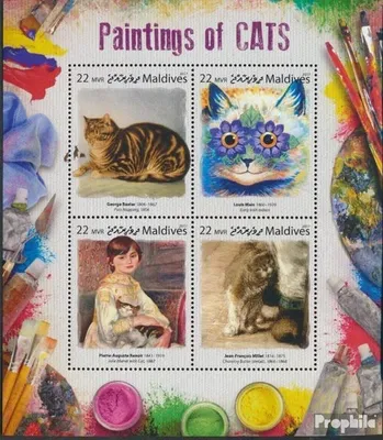 Produktbild von Briefmarken Malediven 2017 Mi 7108-7111 Kleinbogen (kompl. Ausg.) postfrisch Gemälde von Katzen