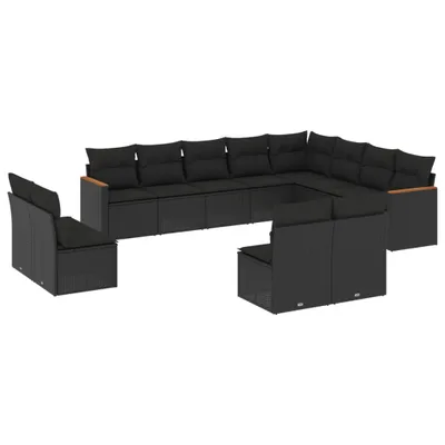 Produktbild von vidaXL 12-tlg. Garten-Sofagarnitur mit Kissen Schwarz Poly Rattan