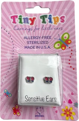 Produktbild von Studex Sensitive Tiny Tips Chirurgenstahl Ohrstecker Glitterline mit Schmetterling