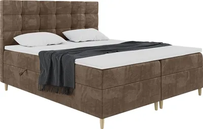 Produktbild von MEBLINI Boxspringbett mit Bettkasten - Gepolstert Doppelbett mit Matratze und Topper - Polsterbett mit Stauraum - Bett mit Kopfteil - Stauraumbett - DICO - 140x200 - H4/Braun Samt