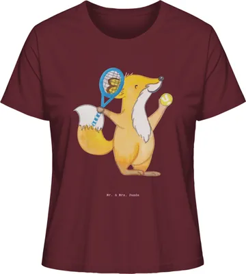Produktbild von Mr. & Mrs. Panda Oberteil Damen Fuchs Tennis spielen Größe M - Burgundy - Geschenk, Tennisverein, T-Shirt, Kurzarmshirt, Tennisclub, Basic, Baumwoll, Turnier