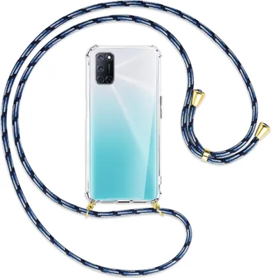 Produktbild von Handykette Backcover-Schutzhülle mit Band (Metall goldfarben) für Oppo A52 / A72 / A92 - Blautöne