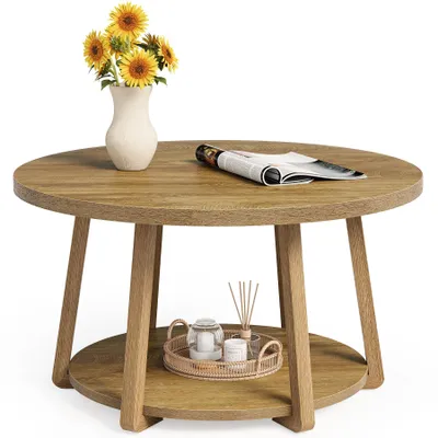 Produktbild von Tribesigns Runder Couchtisch, 2-stufiger Mitteltisch mit Stauraum, Holzbeine, 80 cm x 50 cm, einfache Montage, für Wohnzimmer, Schlafzimmer