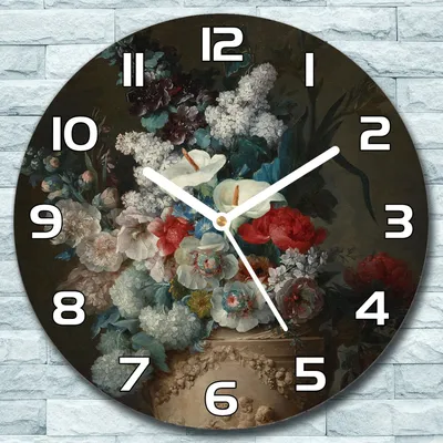 Produktbild von Wanduhr aus Glas Rund fi 30 Dunkle Vase Blumen Quarz Deko Schlafzimmer Büro