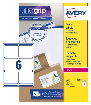 Produktbild von Avery L7166-100, Weiß, A4, Papier, 100 Blätter, 99,1 mm, 93,1 mm